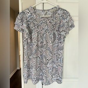 LOFT White Paisley Short Ruffle Sleeve Blouse-Women Medium